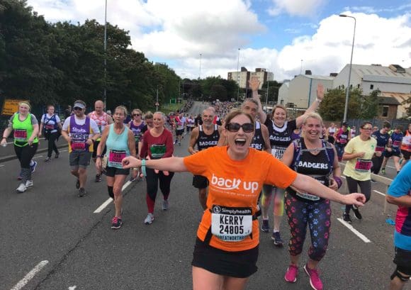 Kerry Clover running for Back Up in Reading half marathon